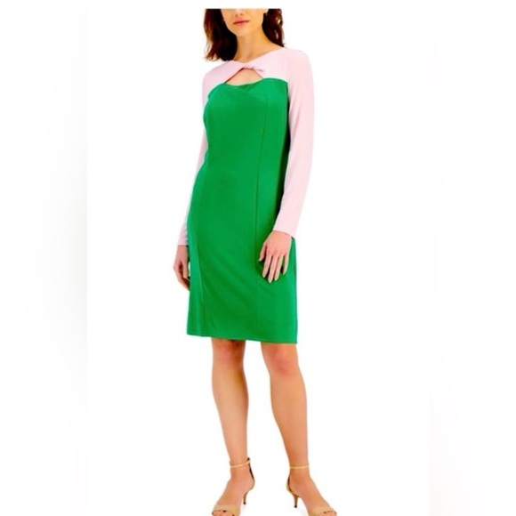Kasper Dresses & Skirts - Kasper Green and Pink Asymmetrical Sheath Dress Cocktail